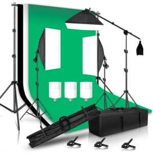 Photography Lighting Kit Including 2x2M Background Muslin Photo Studio Lighting - Picture 1 of 12