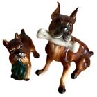Boxer Dogs vintage porcelaine miniature animal figurine chiots ludiques 2 pièces