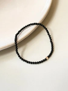 4MM Natural Black Tourmaline Round Gemstone Stretchable Men Women Bracelet 6-8" - Picture 1 of 8