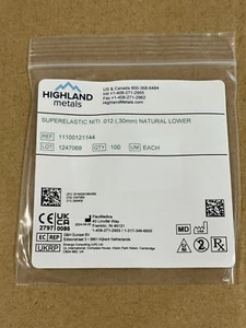 Highland Metals SuperElastic NITI 0.012 (0.30mm) Natural Lower 100pcs - Foto 1 di 2
