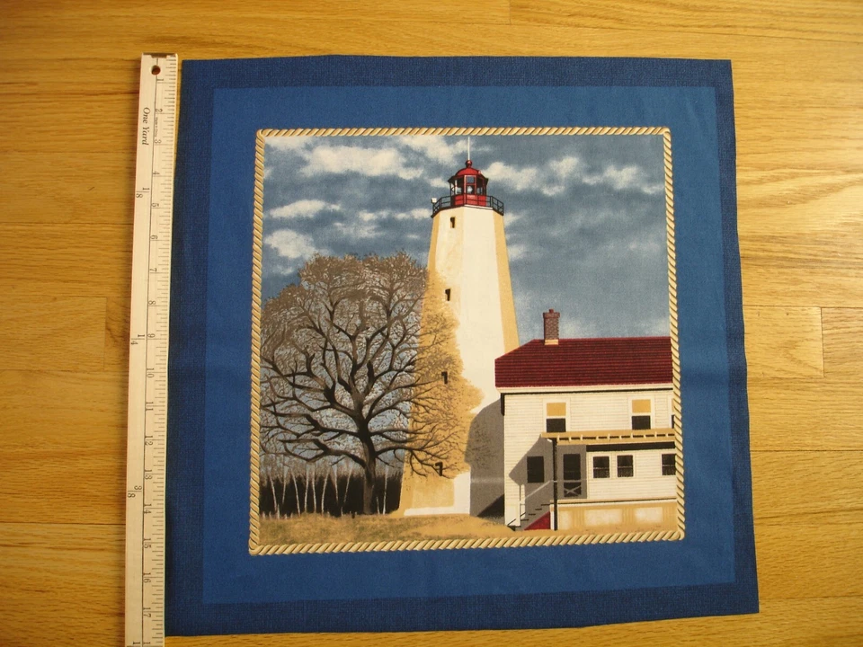 Lighthouse Beige/White Red Tower Quilt Fabric Block (Lg) - Image 1 of 1