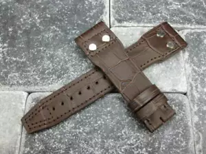 New 20mm Brown Leather Strap Alligator Grain Band with Rivet for IWC PILOT x1 - Picture 1 of 6
