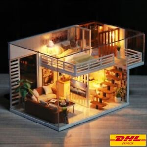 Diy Dollhouse House Model Simple And Elegant With Dust Cove Miniature Handicraft