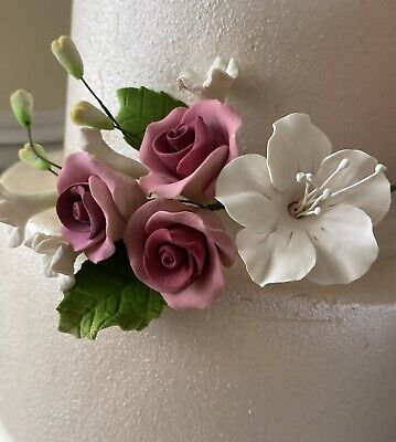 Mauve Roses Sugar Flower Wedding Bday Cake Decoration Topper • 20$
