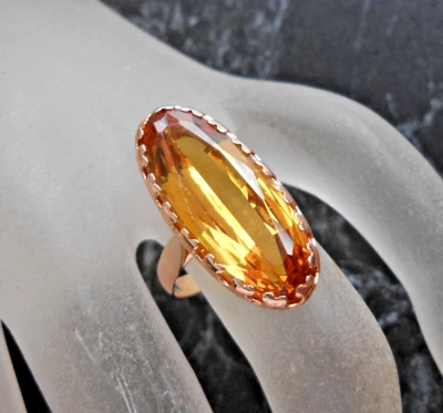 Bague or 18K   sertie d une belle citrine   poincon tete d aigle  T 53 - Photo 1/4