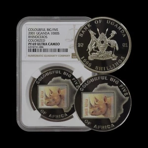 UGANDA. 2001, 1000 Shillings - NGC PF69 - Top Pop 🥇 White Rhinoceros - Picture 1 of 5