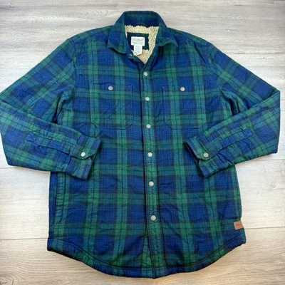 LL Bean Sherpa-Lined Scotch Plaid Shirt Slightly Fitted Snap Shacket Men's Small - Image 1 of 4