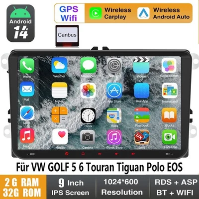 Android 14 Carplay Autoradio GPS SAT NAVI RDS Für VW GOLF 5 6 Tiguan Touran EOS - Bild 1 von 4