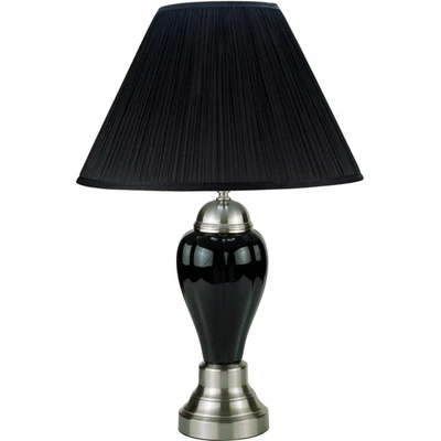 27" Black and Silver Ceramic Urn Table Lamp With Black Empire Shade - Image 1 of 4