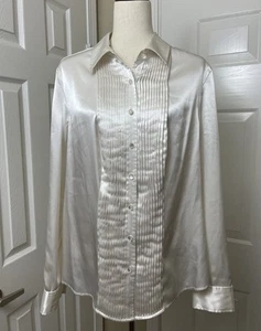 Jones Wear Studio Womens Vtg Blouse Size XL Pearl White Long Sleeve Top - Picture 1 of 6
