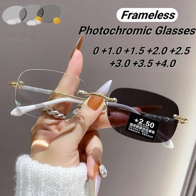 Gafas de lectura fotocromáticas sin montura lentes de teñido automático bloqueo de luz azul nuevas Foto 1 de 4