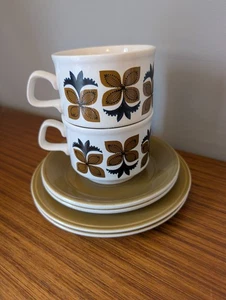 Vintage 1970s Staffordshire Potteries 2x Cups 2 x Saucers & 2 x Side Plates - Picture 1 of 4