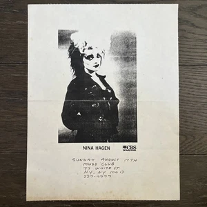 Flyer Punk Rock Nina Hagen en Mudd Club Nueva York Años 80  - Imagen 1 de 1