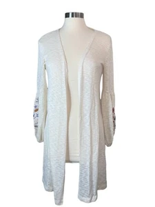 Eyeshadow Womens Small Ivory Cardigan Knit Floral Embroidery Open Front Stretch - Picture 1 of 5