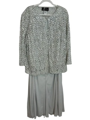 Alex Evenings 20W Gray Green Lace 2-Piece Dress Set Mother of Bride Formal - Image 1 of 4