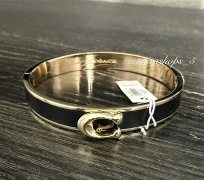 Nuevo en Paquete Brazalete Coach Bisagra Negro/Dorado F67480 Foto 1 de 4