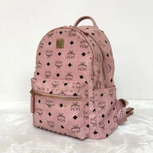 MCM Visetos Rosa Suave Mini Mochila Bolso de Cuero Tachonado Logo Japón Auténtico - Imagen 1 de 16