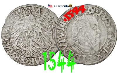 GERMAN Prussia Grossus 1544 Albrecht Medieval Silver Coin #30528 - Image 1 of 3