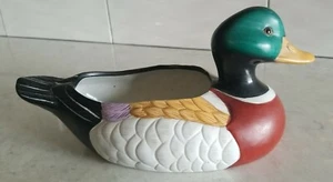 Handbemalte Ente Stockente Köder Keramik Schale Übertopf Dekor FTD 9" FTD 1989 Vintage - Bild 1 von 8