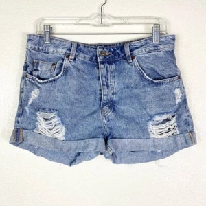 Pantalones cortos de jean H&M divididos vintage lavados en dificultades puño laminado talla 10 - Imagen 1 de 4