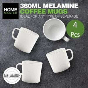 4 Pcs Melamine Mug White 360ml Drinking Coffee Tea Cup Lightweight Hot/Cold - Picture 1 of 4