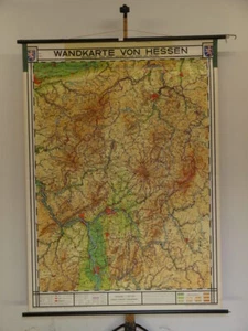 Hessen Frankfurt am Main Darmstadt Kassel Taunus 1966 Schul-Wandkarte 151x208cm - Bild 1 von 4