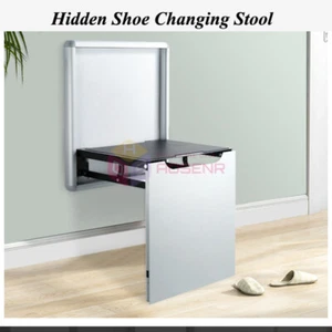 Folding Chair Wall Mounted Hidden Stool Porch Bathroom Shoe Changing Stool  - Picture 1 of 8