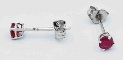 GENUINE 0.44 Cts RUBY Small STUD EARRINGS 14K WHITE GOLD - 3 mm - NWT - Image 1 of 4