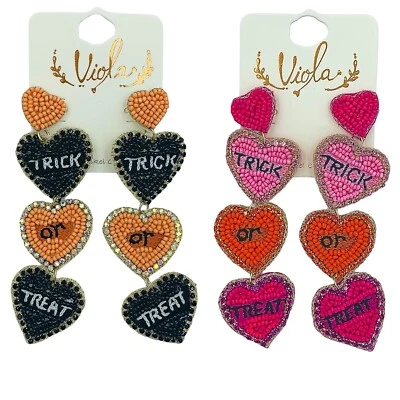 Pendientes de cuentas de semillas de caramelo corazón en niveles truco o trato - Halloween (1,1 x 3,9 pulgadas) Foto 1 de 4