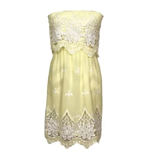 Lo último y delicioso vestido amarillo sin tirantes blanco bordado de encaje informal talla pequeña - Imagen 1 de 7