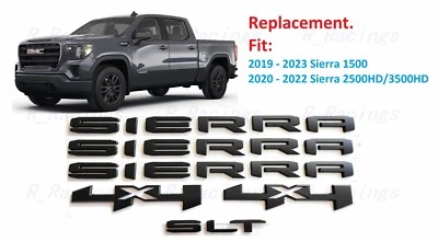Matte black Bed 4x4 Door Rear Sierra SLT Emblems 2019+ Sierra 1500 2500HD 3500HD - Image 1 of 4