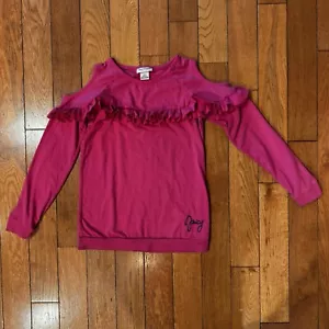 Girls Sz 8-10 Juicy Couture Ruffle Cold Shoulders Long Sleeve Pink top Free Ship - Picture 1 of 5