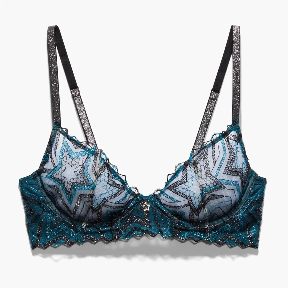 Sutiã feminino Savage X Fenty novo com etiquetas Shining Star bordado sem forro tamanho 34B - Imagem 1 de 4