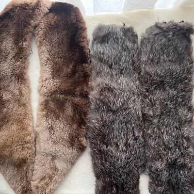Lot Of 4 Pieces Vtg Genuine Fur  Mouton Collar, Rabbit Cuffs Repurpose Repair - Image 1 of 4