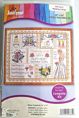 Janlynn Counted Cross Stitch Wedding Collage 13 x 10" Bride Church Cake 9995012 - Image 1 of 3