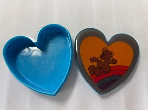 1980s heart box bear on rainbow 2" Blue lid opens - Picture 1 of 12