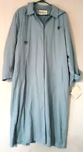 Norm Thompson trench coat women XL blue button close hood, belt, New with Tags - Picture 1 of 14