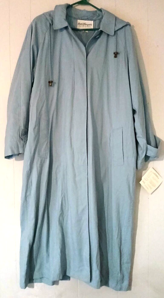 Norm Thompson trench coat women XL blue button close hood, belt,  New with Tags - Image 1 of 4