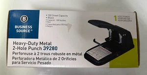 Business Source 39280 Heavy-Duty Metal 2-Hole Punch 100 Sheet Capacity Black - Picture 1 of 1