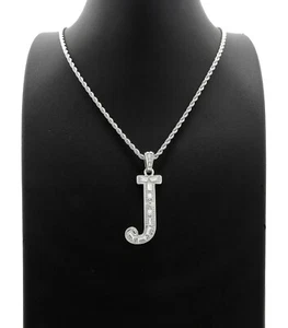 Neu Anfangsbuchstabe Anhänger & 18", 20" & 24" Seil Kette rhodiniert Halskette - Bild 1 von 67