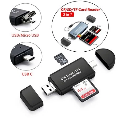 Micro SD Card Reader CF/SD/TF Card Adapter to USB Type C/A Micro USB Converter - Image 1 of 4