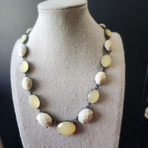 Napier Arcylic Faceted Cabochon Gunmetal  Link Necklace 19" Adjustable Yellow - Picture 1 of 16