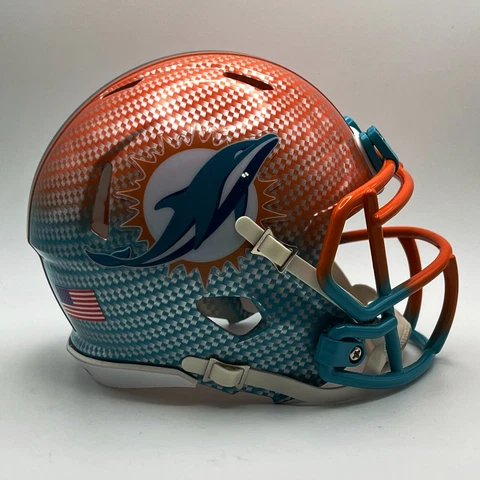 Miami Dolphins CUSTOM 2-Tone Orange/Aqua Hydro-Dipped Mini Football Helmet Cover