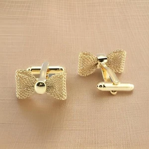 925 Sterling Silver Men's Engagement Classic Bow Cufflinks 14K YellowGold Plated - Picture 1 of 3