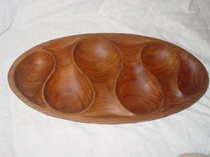 TEAKWOOD MULTI SNACK BOWL BOARD SERVING TRAY DANISH TEAK WOOD MODERN MID CENTURY - Picture 1 of 5