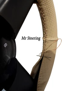 FOR SEAT EXEO 08-13 BEIGE PERFORATED LEATHER STEERING WHEEL COVER - Picture 1 of 2