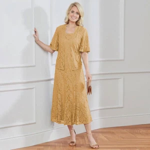Plus Size Mother Of The Bride Dresses With Short Sleeves Jackets Tea Length - Picture 1 of 5