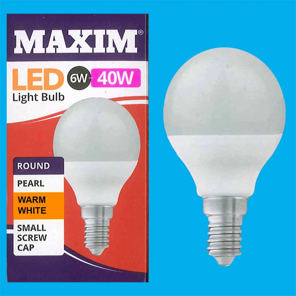6x 6W G45 Golf Ball LED Light Bulb, Round E14 SES 2700K Warm White Lamp - Image 1 of 2