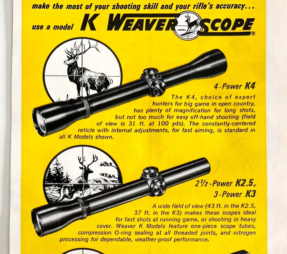 K Weaver Scope 1964 Advertisement Hunting Optics Accessories Vintage DWEE14 - Image 1 of 2