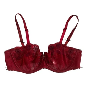 Chantelle Floral Embroidered Sheer Bra Red 34D Fairy Ornate Coquette Sultry - Bild 1 von 9